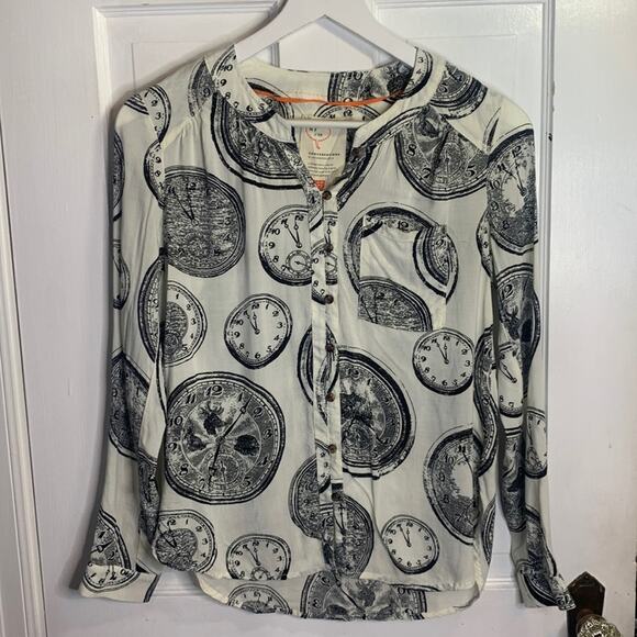 Anthropologie 27 of 52 Conversations Bohemian Clock Print Top Blouse W-276 Sz 0 - Picture 4 of 11